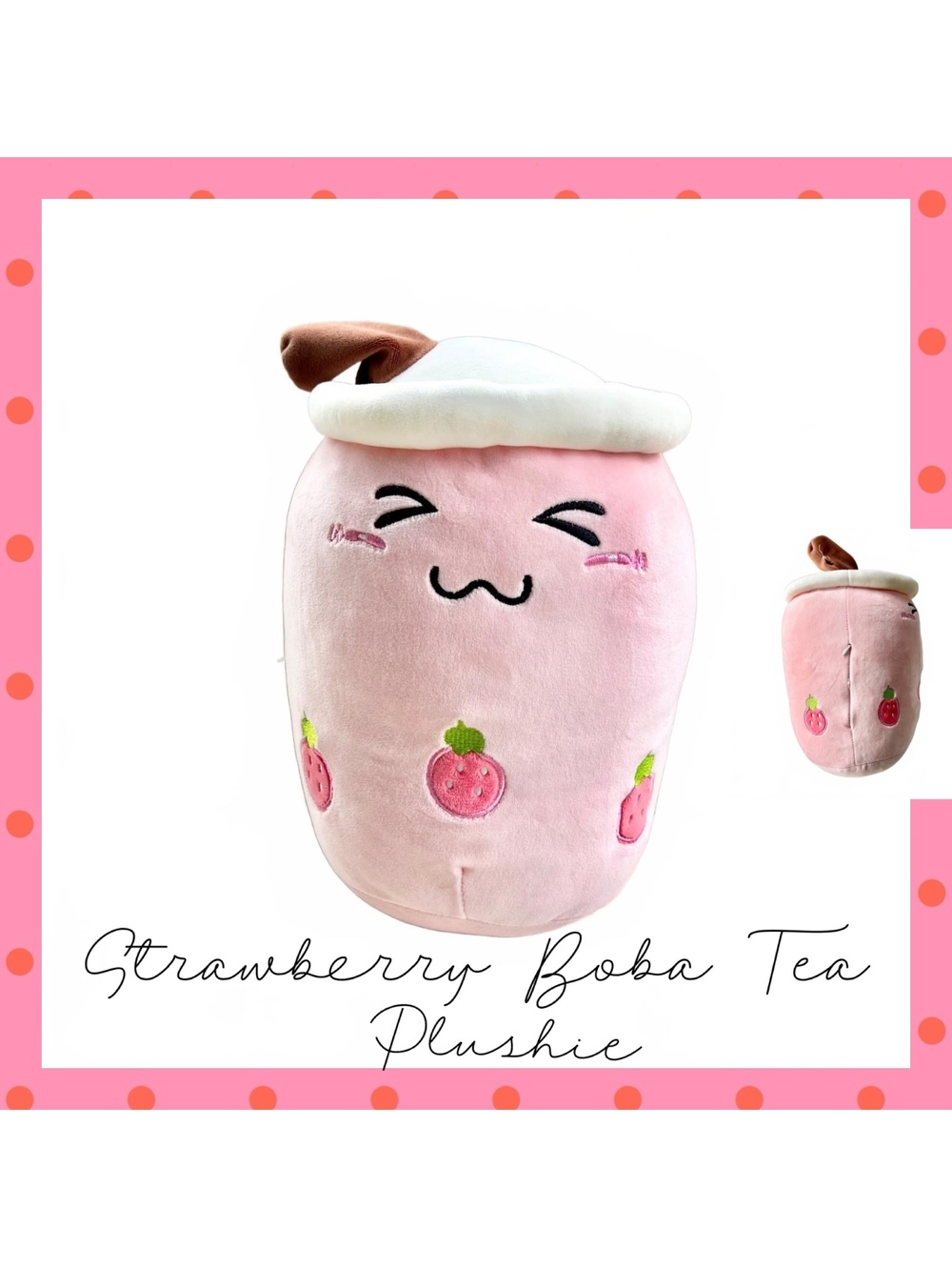 Pink Strawberry Boba Tea Plushie
